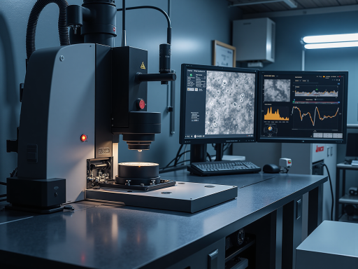 现代化实验室，技术人员正在使用精密显微镜检查焊接样品，各种检测设备整齐排列